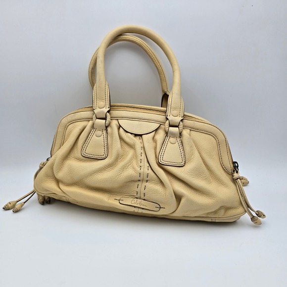 Cole Haan Leather Satchel Handbag Cream Neutral Top Handle Bag Women - Picture 1 of 14